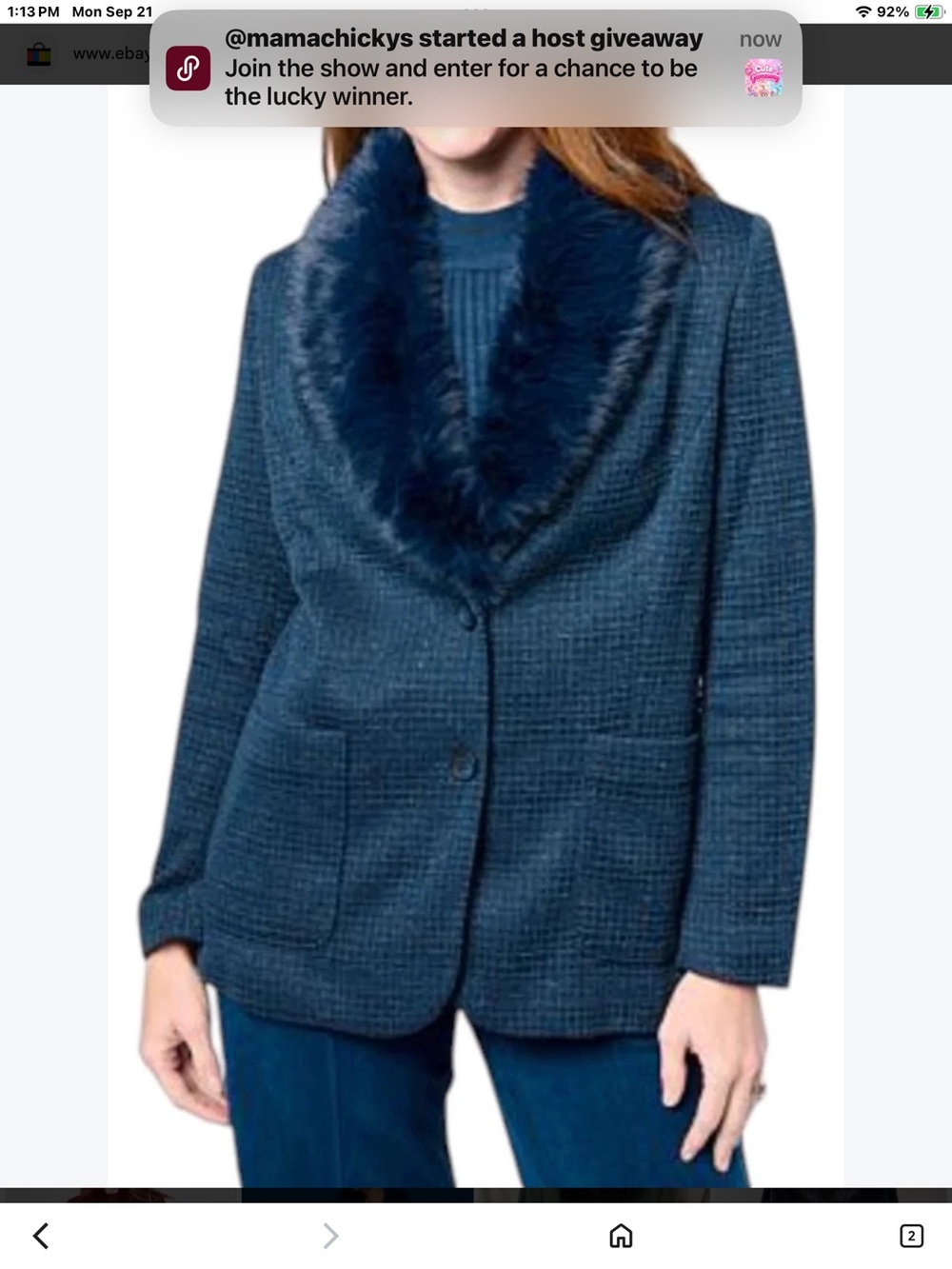 Mark James Badgley Mischak Navy Blazer Fur Trim M